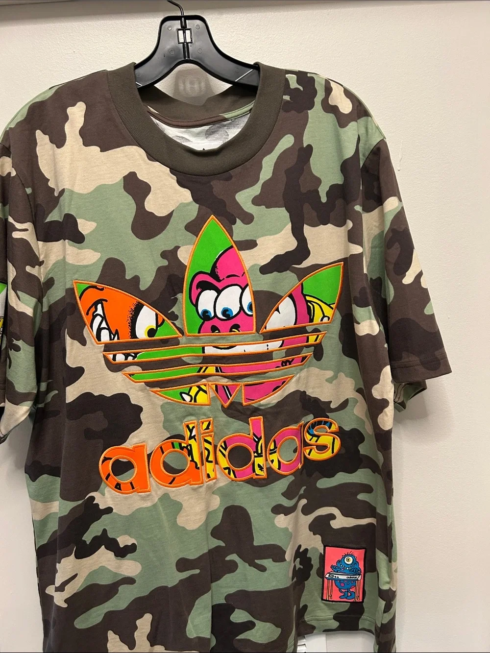 adidas Green Camo Tee with Colorful Trefoil Graphic